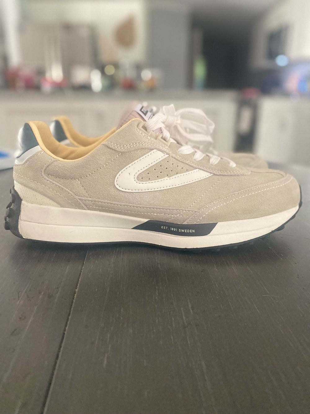 Tretorn Suede Athletic Sneakers in Beige, White & Yellow